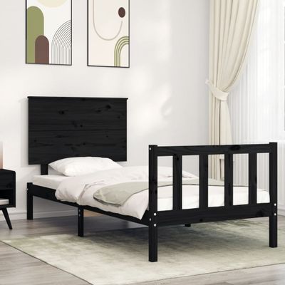 vidaXL Rám postele s čelom čierny 100x200 cm masívne drevo