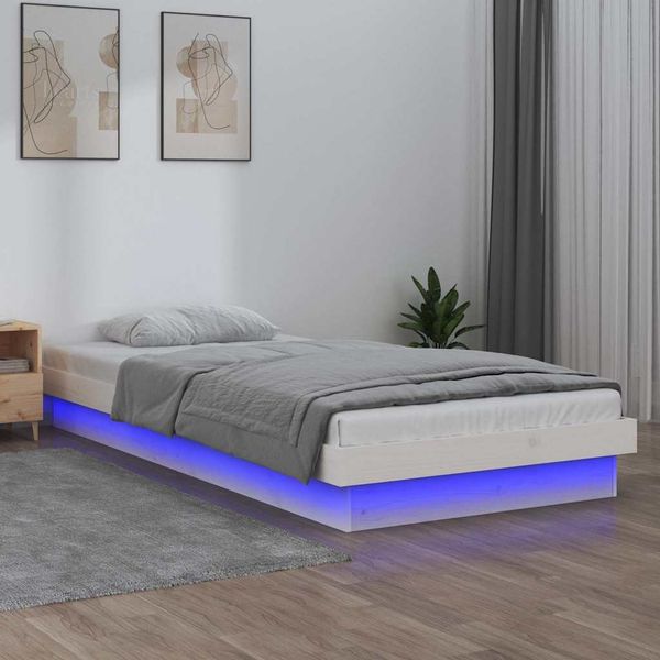 vidaXL Posteľný rám s LED biely 100x200 cm masívne drevo