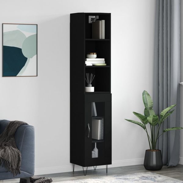 vidaXL Vysoká skrinka čierna 34,5x34x180 cm spracované drevo