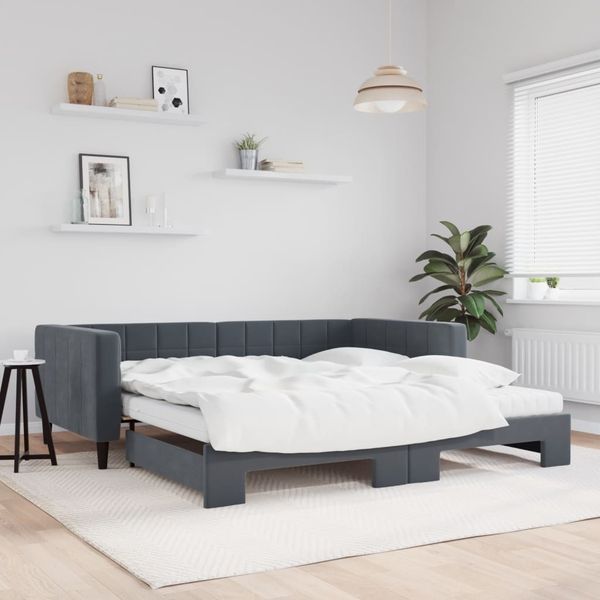 vidaXL Rozkladacia denná posteľ s matracmi tmavosivá 100x200 cm zamat