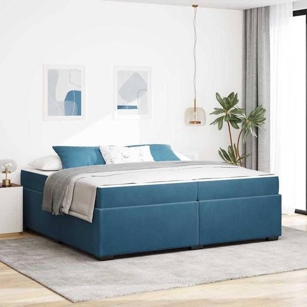 vidaXL Rám postele s matracmi Tmavomodrá 200 x 200 cm látka
