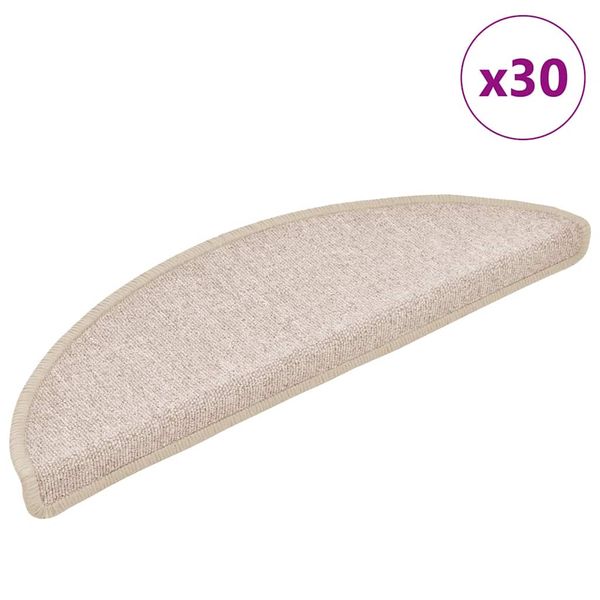 vidaXL Schodové rohože 30 ks 56x17x3 cm béžové, polkruhové