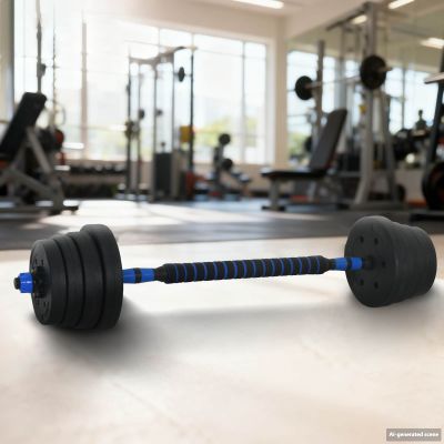 vidaXL 2-v-1 set činiek a činky 30 kg Čierna a modrá