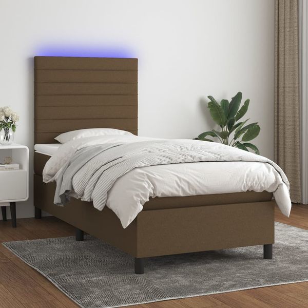 vidaXL Posteľ boxsping s matracom a LED tmavohnedá 80x200 cm látka