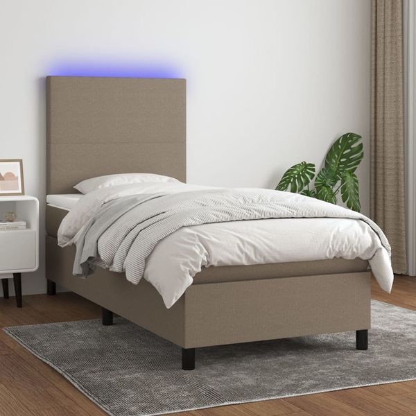 vidaXL Posteľ boxsping s matracom a LED sivohnedá 80x200 cm látka