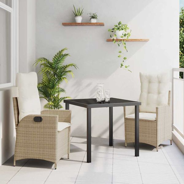 vidaXL Záhradný jedálenský set s vankúšom 3 pcs Béžová polyratan