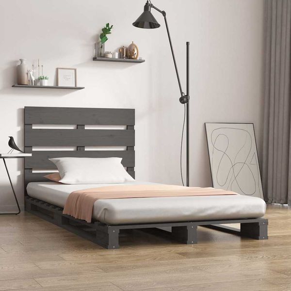 vidaXL Posteľný rám sivý 90x200 cm borovicový masív