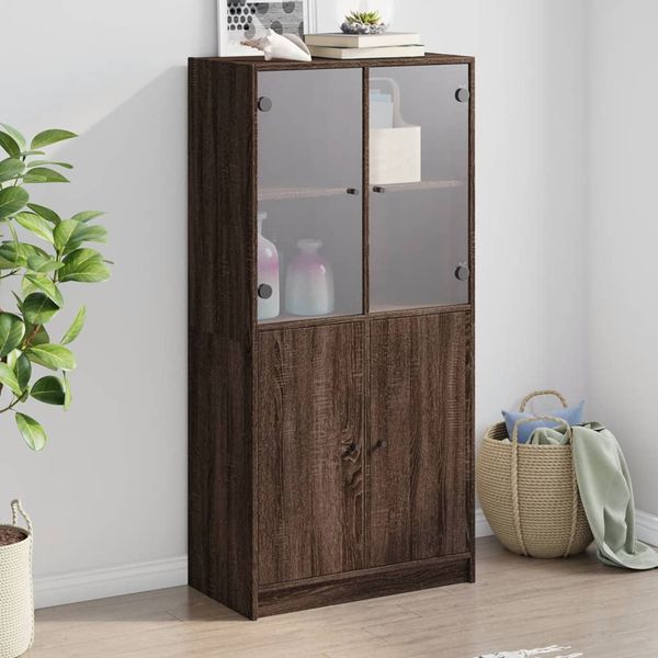 vidaXL Vysoká skrinka s dvierkami hnedý dub 68x37x142 cm kompoz. drevo