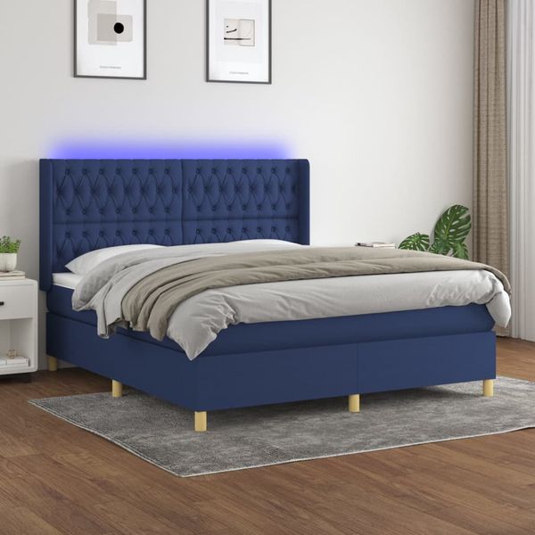 vidaXL Posteľ boxsping s matracom a LED modrá 180x200 cm látka