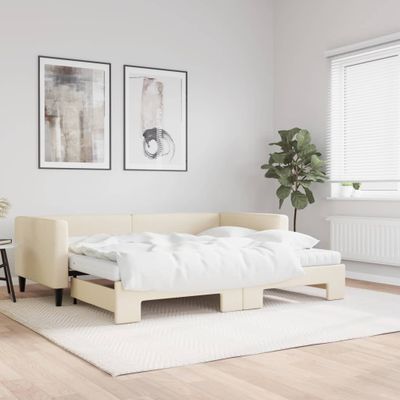vidaXL Rozkladacia denná posteľ s matracmi krémová 90x200 cm látka