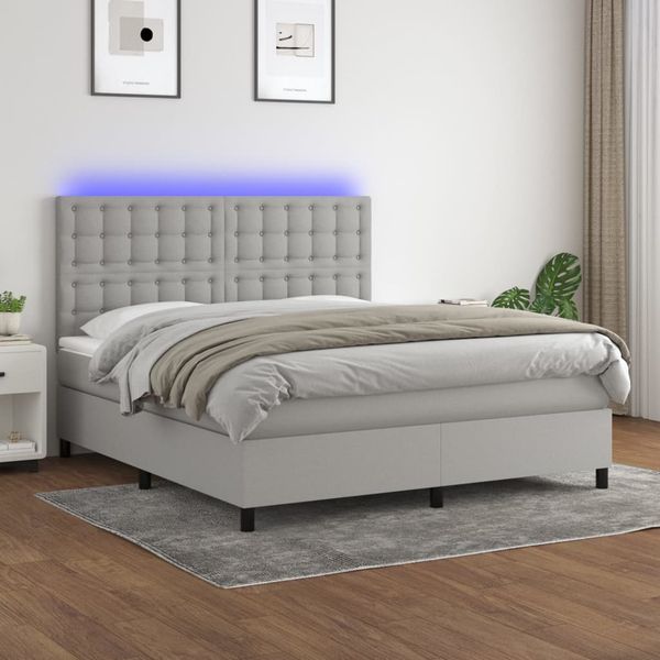 vidaXL Posteľ boxsping s matracom a LED bledosivá 160x200 cm látka