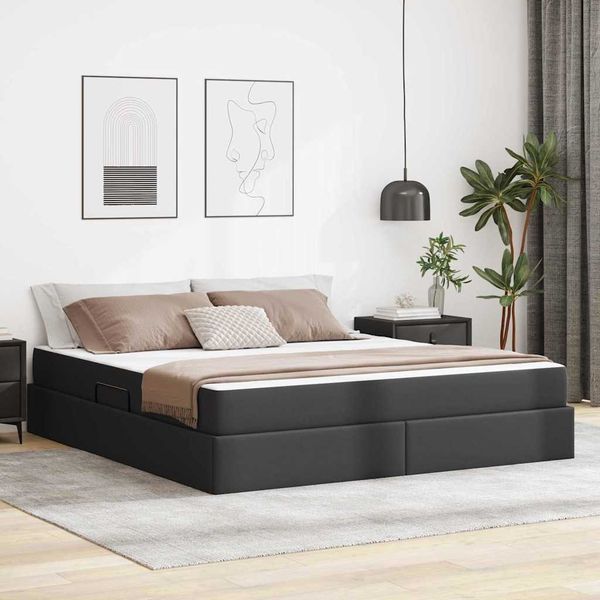 vidaXL Postel s úložným prostorem a matrací 2 pcs Čierna Koža