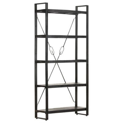 vidaXL Knižnica s 5 policami čierna 90x30x180 cm mangovníkový masív