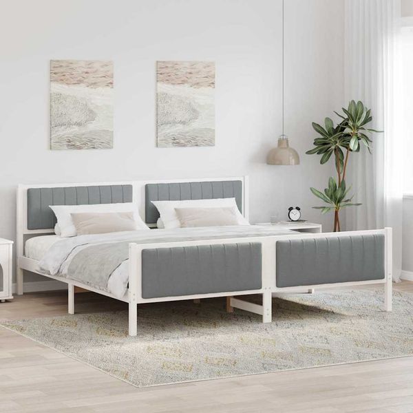 vidaXL Rám postele Biela a svetlosivá 200 x 200 cm Borovicový masív
