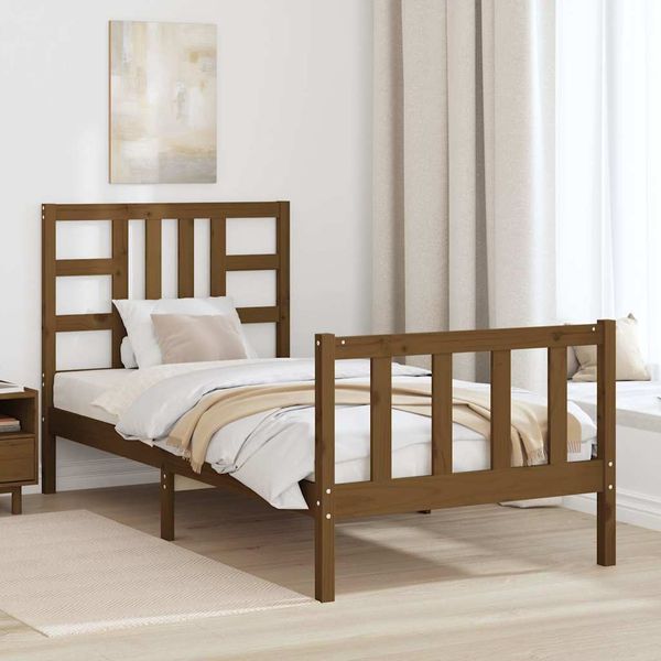 vidaXL Posteľný rám s čelom medovohnedý 90x200 cm masívne drevo