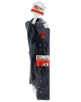 Prodlužovací přívod černý 5 zásuvek s vypínačem, 3m, Q-360F QTEC