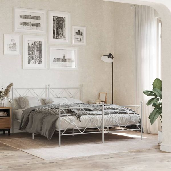 vidaXL Kovový rám postele s čelom a podnožkou biely 160x200 cm