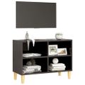 vidaXL TV stolík nohy z masívneho dreva sivý 69,5x30x50 cm