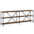 vidaXL Konzolový stolík dymový dub 200x30x75cm kompozitné drevo železo