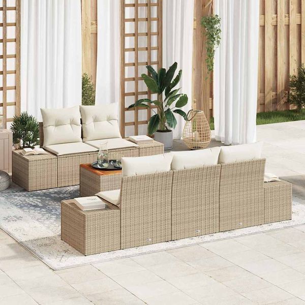 vidaXL Súprava záhradných pohoviek s vankúšom 6 pcs Béžová polyratan