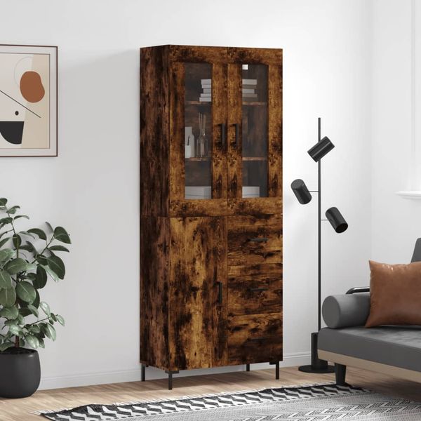 vidaXL Vysoká skrinka dymový dub 69,5x34x180 cm spracované drevo