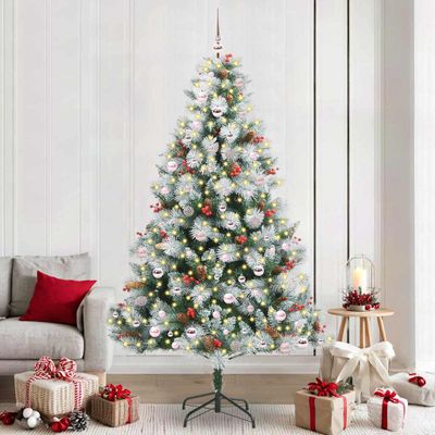 vidaXL Umelý vianočný stromček Zelená a biela 240 cm PVC, kov a plast