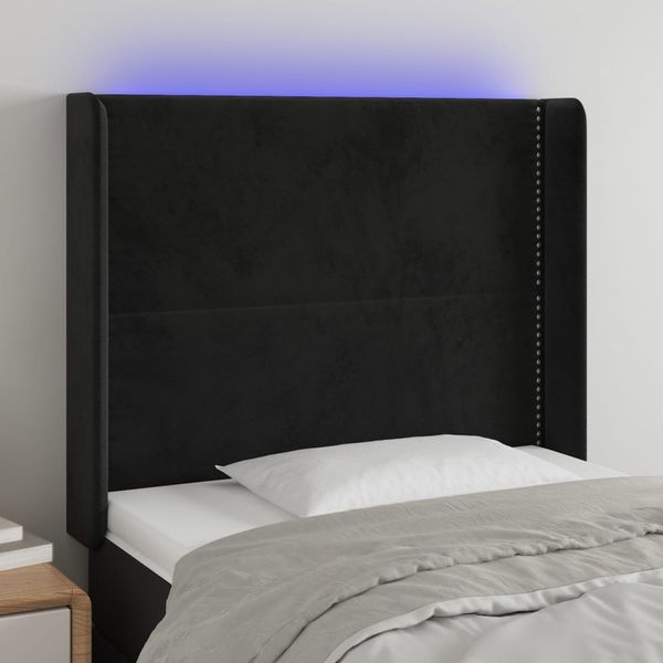 vidaXL Čelo postele s LED čierne 83x16x118/128 cm zamat