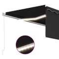 vidaXL Ručne zaťahovacia markíza s tienidlom a LED 4,5x3 m antracitová