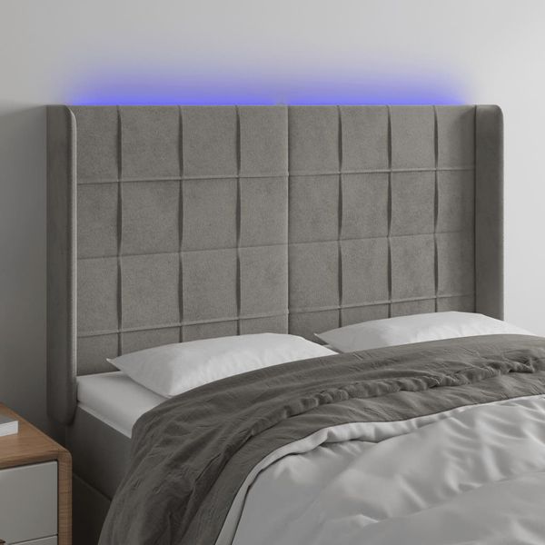 vidaXL Čelo postele s LED bledosivé 147x16x118/128 cm zamat
