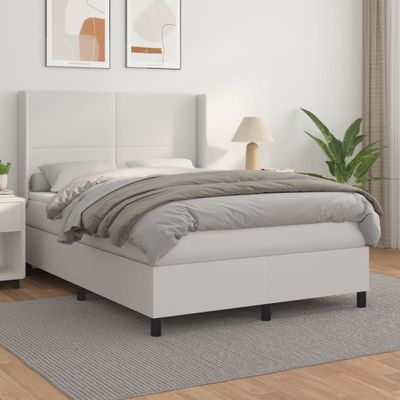 vidaXL Boxspring posteľ s matracom biely 140x190 cm umelá koža
