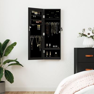 vidaXL Zrkadlová skrinka na šperky nástenná čierna 30x8,5x90 cm