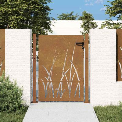 vidaXL Záhradná brána 100x125 cm, oceľ Corten, dizajn s trávou