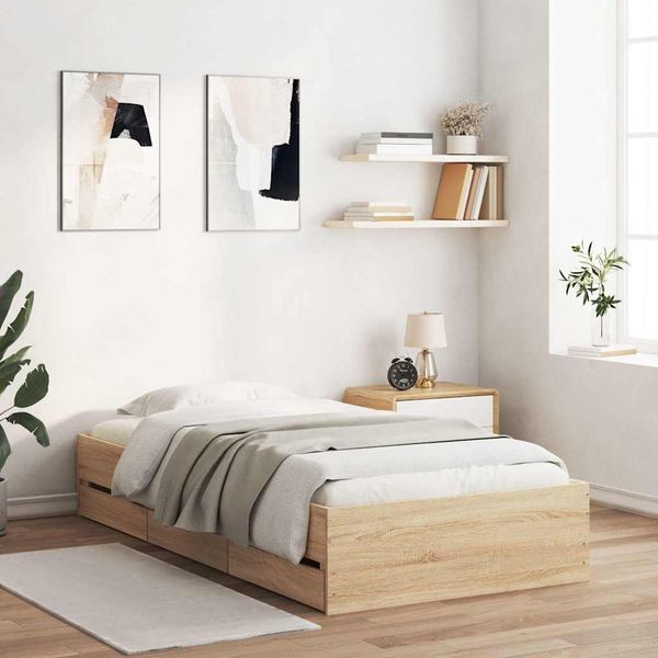 vidaXL Posteľný rám so zásuvkami dub sonoma 90x200 cm kompozitné drevo