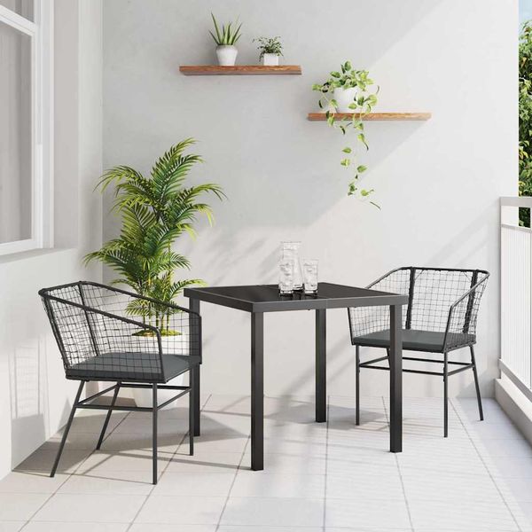 vidaXL Záhradný jedálenský set 3 pcs Čierna polyratan