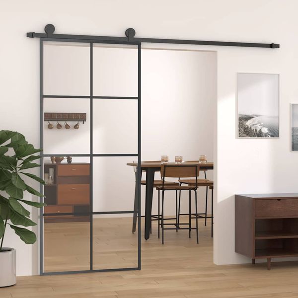 vidaXL Posuvné dvere čierne 90x205 cm ESG sklo a hliník