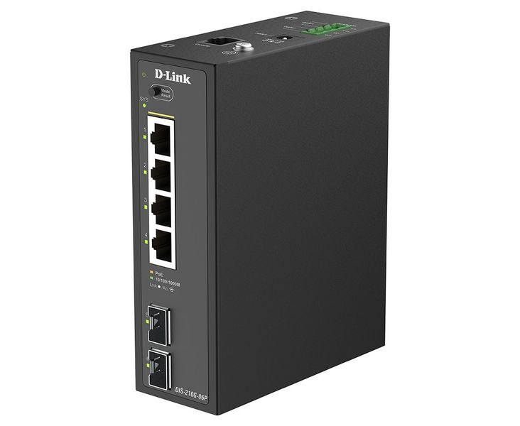 D-Link DIS-210G-06P 6-port Gigabit Industrial PoE+ Smart Managed Switch with 2 x SFP Ports