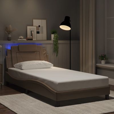vidaXL Rám postele, Viana, s LED bez matraca, kapučínový 100x200 cm