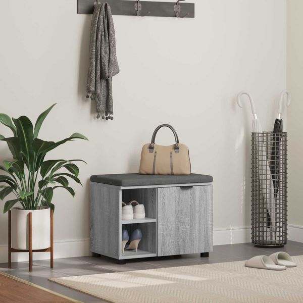 vidaXL Predsieňová lavica s vankúšom Sivá Sonoma 60 x 38 x 46 cm