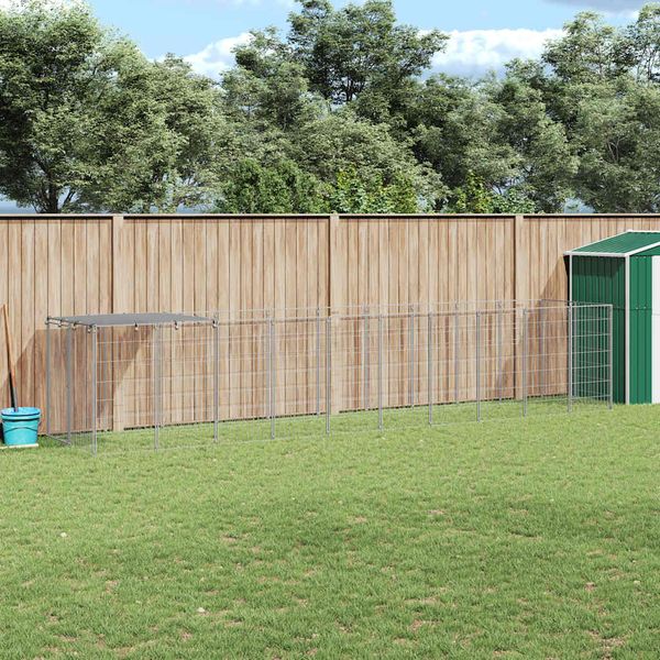 vidaXL Koterec pre psy strieborný 6,05 m² oceľ