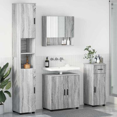 vidaXL Sada kúpeľňového nábytku so zásuvkou Nástenný 4 pcs Sivý Sonoma