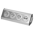 ORNO VIRONE FS-3 Povrchová rohová zásuvka 3x 230V, 2xUSB, nerez