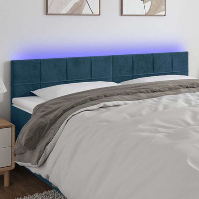 vidaXL Čelo postele s LED tmavomodré 160x5x78/88 cm zamat
