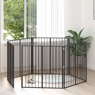 vidaXL Psia brána 6 pcs Čierny 100 x 100 cm Pozinkovaná oceľ