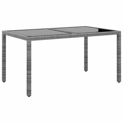 vidaXL Záhradný stôl 150x90x75 cm tvrdené sklo a polyratan sivý