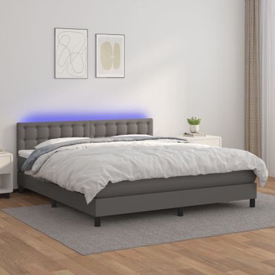 vidaXL Boxspring posteľ s matracom a LED sivá 160x200 cm umelá koža