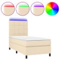vidaXL Posteľ boxsping s matracom a LED krémová 90x190 cm látka