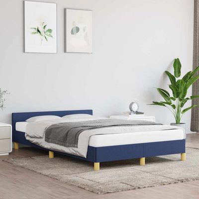 vidaXL Posteľný rám s čelom bez matraca modrý 120x200 cm látka