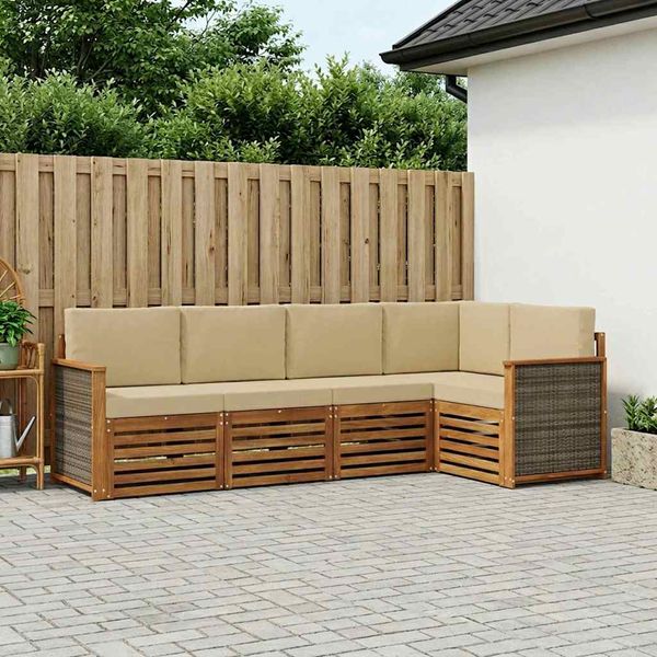vidaXL Sada rohových gaučov s vankúšom 4 pcs Prírodná
