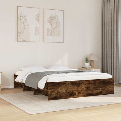 vidaXL Posteľný rám bez matraca dymový dub 150x200 cm kompozitné drevo