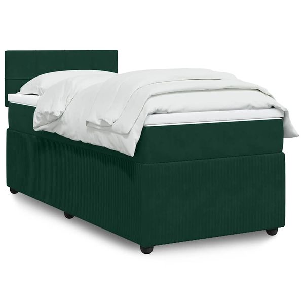vidaXL Posteľný rám boxsping s matracom tmavozelený 90x200 cm zamat